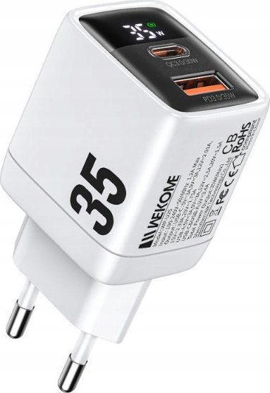 Karikues muri Wekome WP-U25, 35W GaN, USB-C PD edhe USB-A, i bardhë