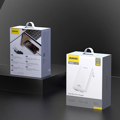 Karikues muri Dudao GaN A65Q, 65W, USB-A USB-C PD, i bardhë