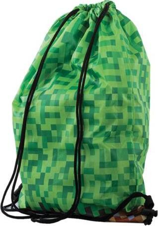 Çantë shpine PIXIE CREW School Drawstring Bag, panel silikonik me piksela, dizajn Green Grid, jeshile