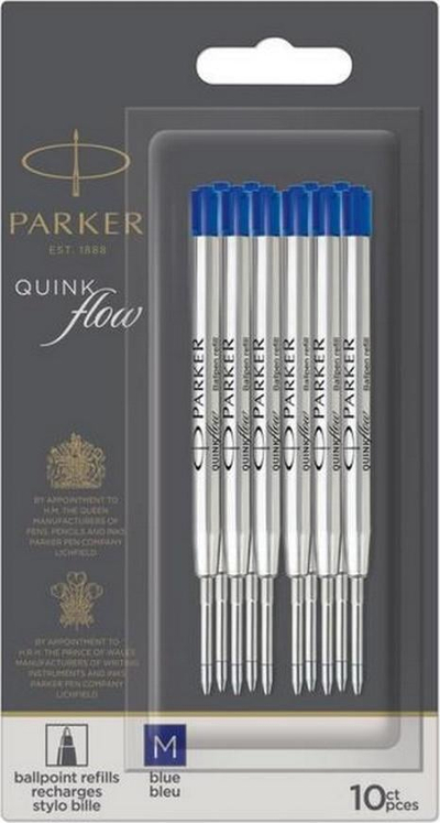 Rimbushës për stilolaps Parker QUINKflow, medium, bojë blu, pako me 10 copë