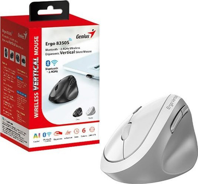 Maus vertikal Genius Ergo 8350S, pa kabllo, 2400 DPI, i bardhë gri