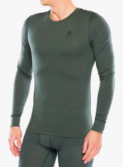 Bluzë termike Odlo Natural Merino 200 Crew Neck, 100% lesh merino, me mëngë t’gjata, jeshile, M