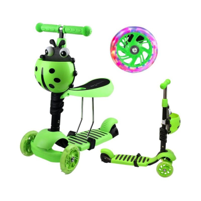 Trotinet për kalamaj Enero Ladybug, 3 rrota, drita LED, jeshil