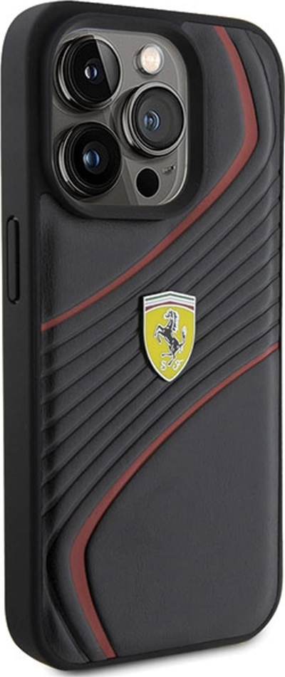 Mbulesë telefoni Ferrari Twist Metal Logo për iPhone 15 Pro 6.1", plastike, e zezë