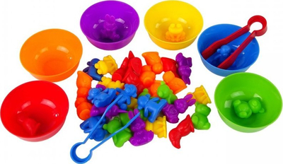 Set edukativ Woopie Animals, për numra dhe ngjyra, me tasa dhe pinceta, shumëngjyrësh