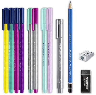 Сет за рачно летеринг пишување STAEDTLER 12 парчиња, фајнлајнери и маркери, повеќебоен