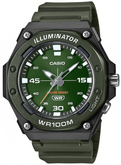 Orë dore Casio MW620H-3A, analoge, 100m kundra ujit, jeshile