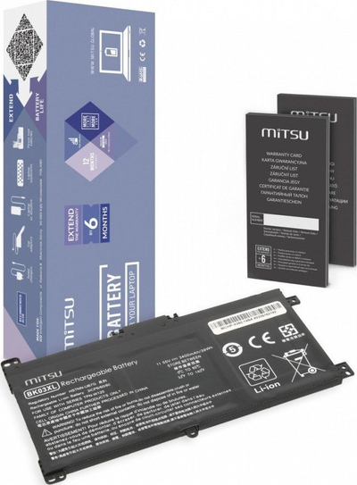 Bateri laptopi Mitsu BK03XL për HP Pavilion x360, 3400mAh 39Wh, 11.55V, e zezë