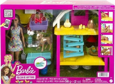 Set lodër Mattel Barbie Happy Hens Farm HGY88, kukull Barbie, me kafshë ferme, shumëngjyrësh