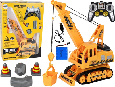 Lodër eskavator me telekomandë Leantoys Crawler Crane, shkallë 1:18, R/C, portokalli