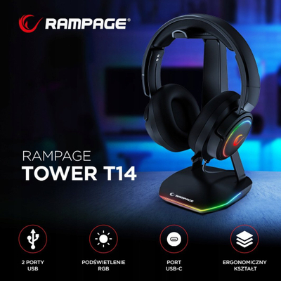 Mbajtëse kufjesh Rampage Tower T14, 2x USB