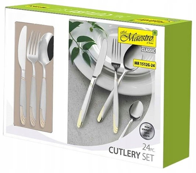 Set kushinash MAESTRO MR1512G, 24 copë, çelik inox 18/10, ngjyrë argjendi me ari