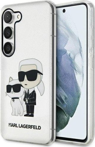Mbulesë telefoni Karl Lagerfeld Glitter Karl and Choupette, për Samsung Galaxy S23 Plus, e tejdukshme