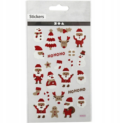 Stikerë dekorativë për Krishtlindje DpCraft Santas, 32 copë, me shkëlqim, shumëngjyrësh