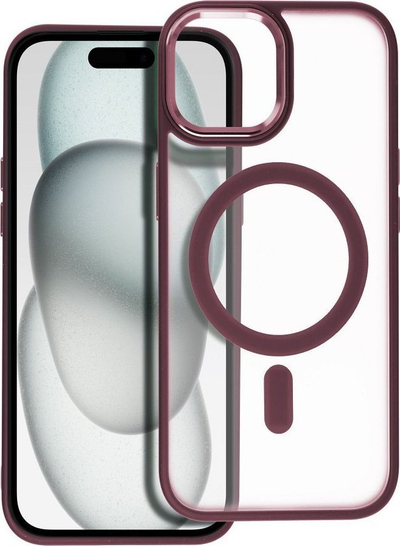 Këllëf silikoni për iPhone 15, MagSafe, mat transparent, i kuq