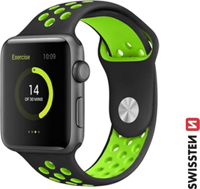 Rrip ore Swissten Silicone Band për Apple Watch, 38/40/41 mm, silikon, i zi me jeshile