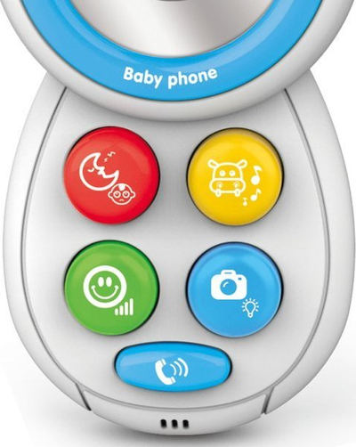 Telefon lodër WOOPIE BABY Interactive Little Phone, me tinguj, me drita, i bardhë me blu