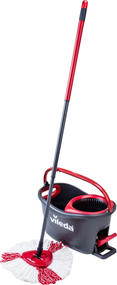 Set mop me kovë Vileda Turbo 158572, me sistem rrotullues, me kokë rezervë, i kuq gri
