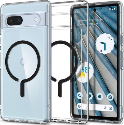 Kuti telefoni Spigen Ultra Hybrid OneTap Ring MagSafe për Google Pixel 7a, e tejdukshme, me unazë magnetike, e zezë