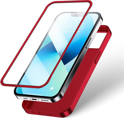 Kapak 360 me xham Joyroom JR-BP927 për iPhone 13, komplet 2 në 1, i kuq