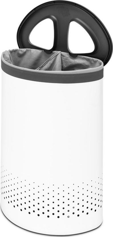 Shportë rrobash Brabantia 55L, çelik inoks, me kapak, e bardhë