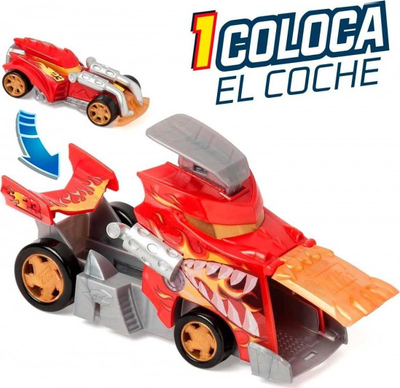 Kamion lodër T Racers Mix N Race Fire Launcher Truck, me lëshuës makinash, shumëngjyrësh
