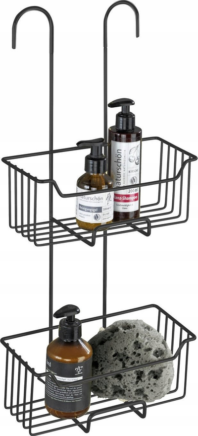 Raft dushi WENKO Shower Caddy Milo, 2 nivele, çelik inox kundër ndryshkut, i zi mat