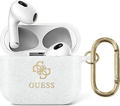 Mbështjellës Guess GUA3UCG4GT për AirPods 3, koleksioni Glitter, transparent me shkëlqim, i bardhë