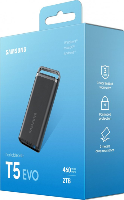 SSD i jashtëm Samsung T5 EVO, 2TB, USB 3.2 Gen 1, i zi