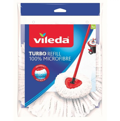 Kokë mop zëvendësuese Vileda Turbo Refill 152623, mikrofibër, larje deri 60°C, e bardhë
