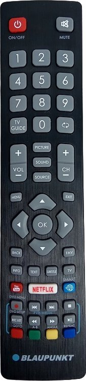 Pilot televizori Blaupunkt BLFRMC0008, butona YouTube Netflix, për modele BLA40 BLA49, i zi