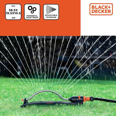 Спринклер за градина Black+Decker, лулкаст, 19 отвори, портокалов