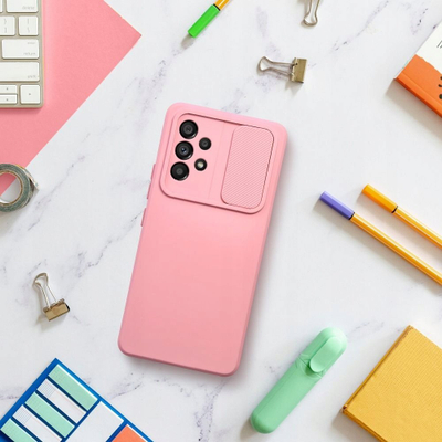 Kllëf telefoni Slide Case për Samsung Galaxy A35 5G, TPU, me mbrojtje kamere, rozë e çelët