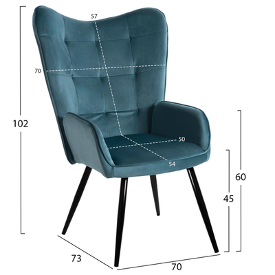 Kolltuk bergère Crawley me stol 70x73x102Hcm (HM8918.17), kaltër