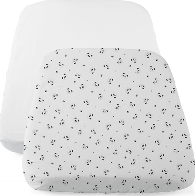 Çarçafë fitted Chicco Next2Me, set me 2 copë, 85x50cm, të bardhë me panda