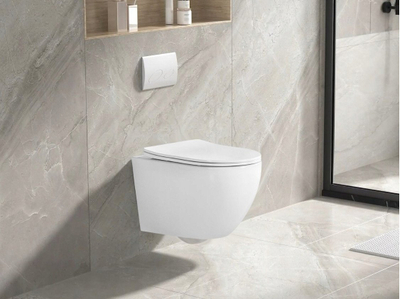 WC школка за ѕид Invena Tinos Rimless, со тенко седиште со мека затворачка, бела