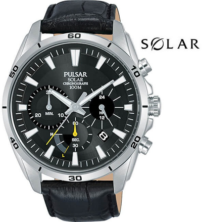 Orë për meshkuj Pulsar Solar Chronograph hPU939, e zezë