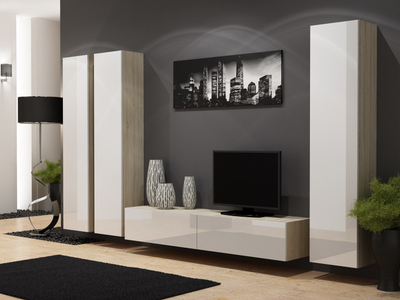 Kabinet muri VIGO 180, 180x40x30 cm, sonoma, e bardhë me shkëlqim
