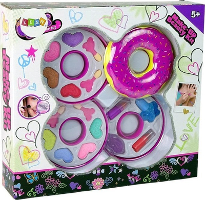 Set grim LeanToys Donut, paletë hijeshuesh dhe buzëkuq për kalamaj, rozë