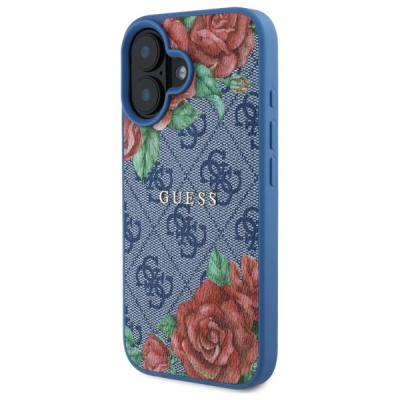 Mbrojtëse telefoni Guess GUHMP16SP4ROPEMCB për iPhone 16 6.1", hardcase blu me lule