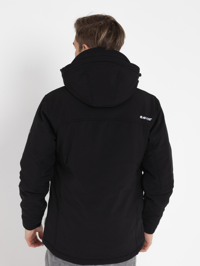 Xhaketë softshell për burra Hi-Tec Geko M, me kapuç që hiqet, që s’e kap ujë, e zezë