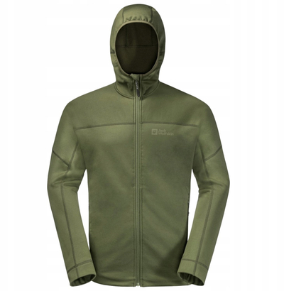 Bluzë me kapuç Jack Wolfskin Hirschberg Hooded FZ M, për burra, me zinxhir komplet, jeshile