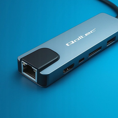 USB хаб Qoltec USB C Hub 5in1, HDMI 4K, RJ45, сребрена боја