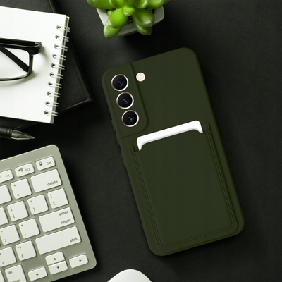 Futera Card Case për Samsung A15 5G, mbrojtëse telefoni silikoni me xhep për kartë, e gjelbër