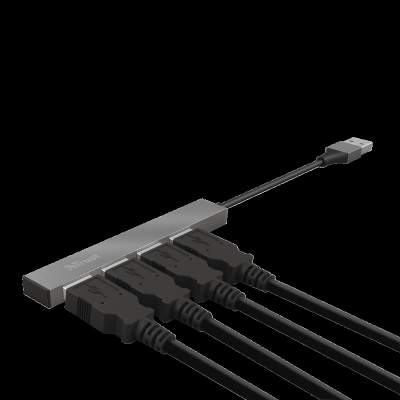 Hub USB Trust Halyx Aluminium, 4 porta, USB 2.0, argjendtë