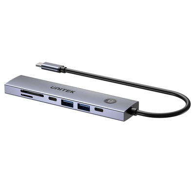 Hub USB C Unitek 7 në 1, 4K 60Hz, PD 100W, gri