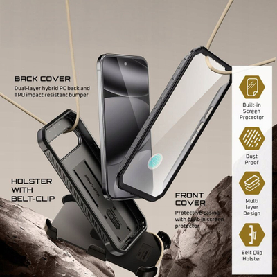 Mbrojtëse telefoni SUPCASE Unicorn Beetle Pro për Google Pixel 10 10 Pro, me këmbë mbajtëse, me klips brezi, e zezë