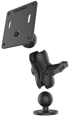 Држач за монитор RAM Mounts Double Ball Mount, VESA плоча 75x75mm, кратка рака, црна