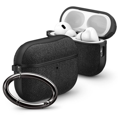 Këllëf kufjesh Spigen Urban Fit për Apple AirPods Pro 3, me karabinë, me stof, i zi