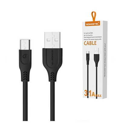 Kabllo USB SOMOSTEL SMS-BT01, 1.2m, Micro USB, 3.1A, e zezë